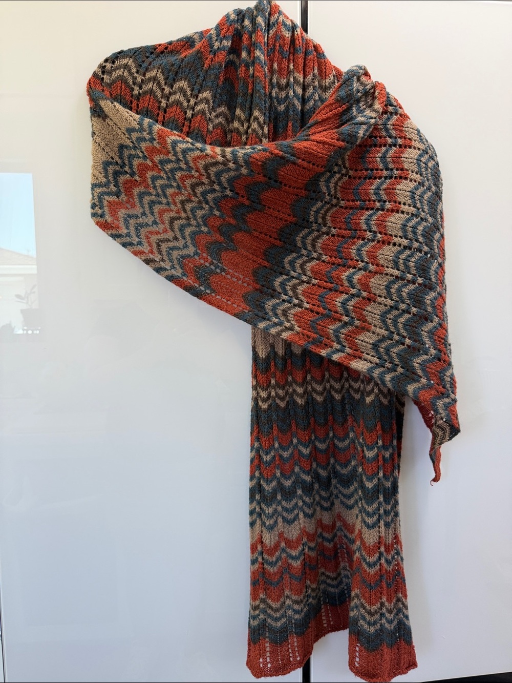 Chevron Knit Tote in Rust, Blue & Tan
